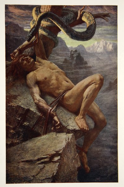 Loke'nin Cezası, Donald A. Makenzie'nin 'Töton Mitleri ve Efsaneleri'nden ön yüz by James Doyle Penrose