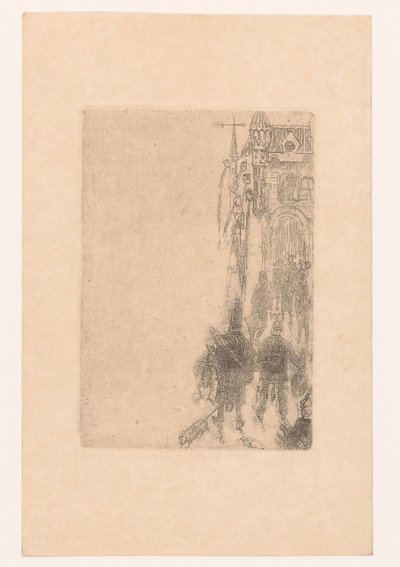 Figürler et ve balıklı bir kapıya doğru yürüyor Menü Charles Vos'u dökün by James Ensor