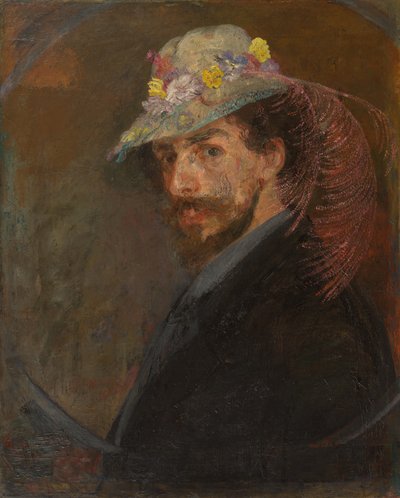 Şapkalı ve Çiçekli Otoportre by James Ensor