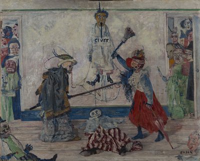 Asılmış Bir Adamın Cesedi Üzerinde Kavga Eden İskeletler by James Ensor