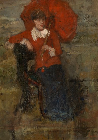Kırmızı Şemsiyeli Kadın (tuval üzerine yağlıboya) by James Ensor