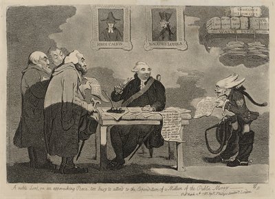 Yaklaşan Barışta Soylu Bir Lord, Bir Milyon Kamu Parasının Harcamasına Katılamayacak Kadar Meşgul [verso] by James Gillray