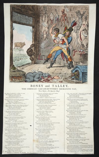 Boney ve Talley, The Corsican Carcase-Butchers Reckoning Day - No Quarter Day!, s. 1803 (el renkli gravür) by James Gillray