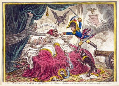 Gül Yatağının Konforu: pub. Hannah Humphrey, 21 Nisan 1806 (el renkli gravür) by James Gillray