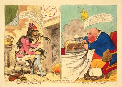 Fransız Özgürlüğü - İngiliz Köleliği, pub. 1892 (elle renklendirilmiş gravür) by James Gillray