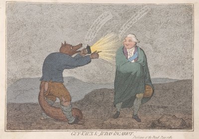 Guy-Vaux ve Judas-Iscariot, pub. 1782 (el renkli gravür) by James Gillray