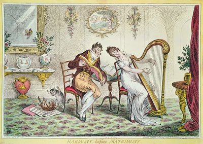 Evlilik Öncesi Uyum, 1805 (renkli gravür) by James Gillray