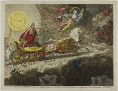Işık Fışkıran Karanlığı,-Stygian Ekshalasyonlarının Buharlaşması,-veya-Anayasanın Güneşi, Muhalefet Bulutlarından Üstün Yükselen by James Gillray