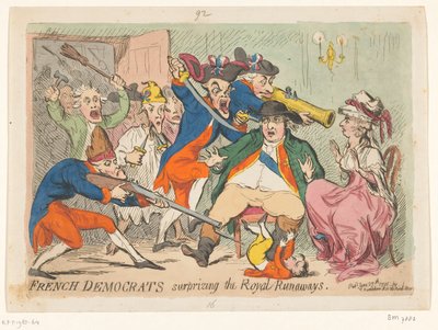 Louis XVI ve Marie Antoinette uçuşta yakalandı, 1791 Kraliyet Kaçaklarını şaşırtan Fransız demokratlar by James Gillray