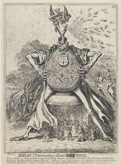 Midas, Her Şeyi Altın Kağıda Dönüştürmek, 1797 by James Gillray