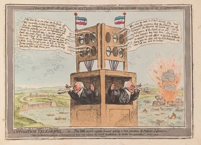 Muhalefet Telgrafları ya da Vatanseverlik Bilgilerinin gerçek bir örneğini veren ikinci görüşlü küçük Avukat, yayın. 1798 (el renkli gravür) by James Gillray