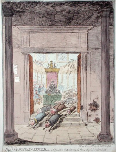 Parlamento Reformu veya Zayıflattıkları Evi terk eden Muhalefet Sıçanları, Hannah Humphrey tarafından 1797