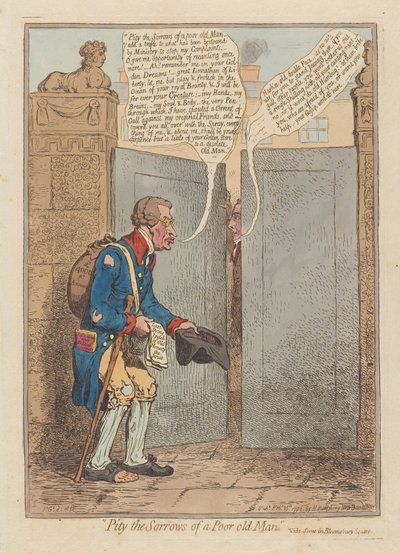 Zavallı Yaşlı Adamın Acılarına Yazık, pub. 1796 (el renkli gravür) by James Gillray