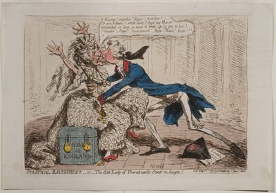 Siyasi Ravishment veya The Old Lady of Threadneedle Street tehlikede!, Hannah Humphrey tarafından yayınlandı, 1797 (el boyaması gravür) by James Gillray