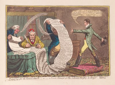 Büyük Saldırıya Hazırlanmak veya Tehlikedeki Ci-devant Bakanlığın Özel Provası, yayın. 1801 (el renkli gravür) by James Gillray