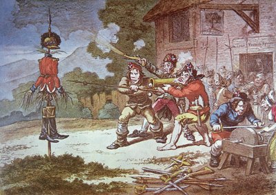 İngiliz Ordusuna karşı eğitimde Birleşik İrlandalılar Derneği by James Gillray