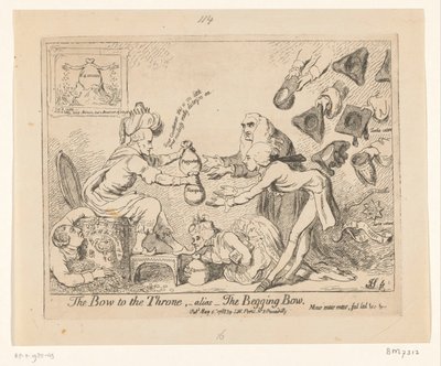 Spotprent, Warren Hastings, 1788 Tahtın yayı, -alias- Yalvaran yayı by James Gillray