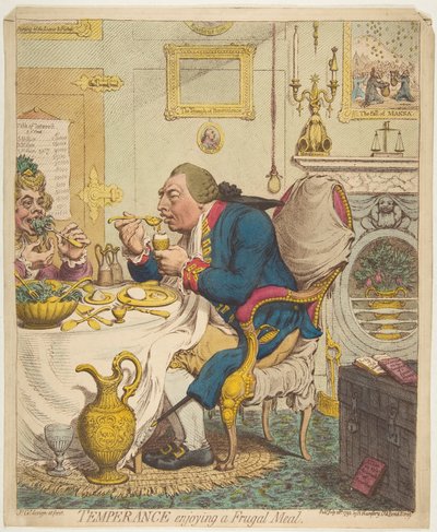 Temperance Tutumlu Bir Yemeğin Keyfini Çıkarıyor, 28 Temmuz 1792. by James Gillray