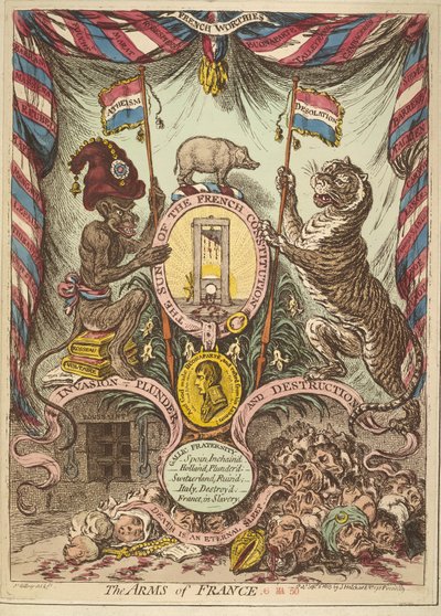 The Arms of France, Londra'da yayınlanan 'Büyük Britanya'nın Bonaparte tarafından tehdit edilen işgaline ilişkin Sadık ve vatansever el ilanları, şarkılar, adresler vb.'den bir örnek by James Gillray