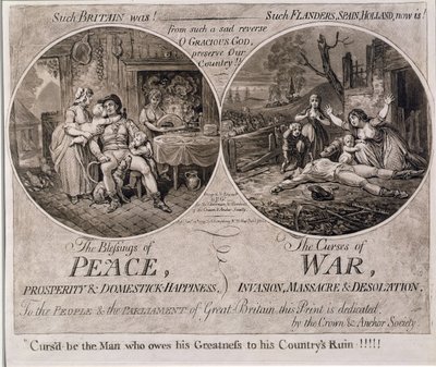 Hannah Humphrey tarafından 1795'te yayınlanan Barışın Nimetleri ve Savaşın Lanetleri by James Gillray