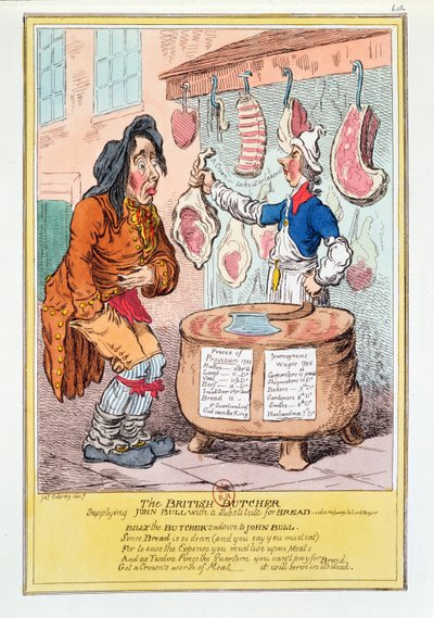 'John Bull'a ekmek yerine geçen İngiliz Kasabı', 1795 by James Gillray