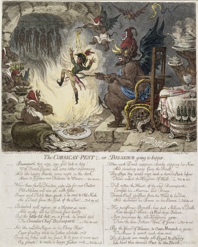 The Corsican Pest, or Belzebub Going to Supper, Hannah Humphrey tarafından 1803 yılında yayımlanmıştır (el boyaması gravür) by James Gillray