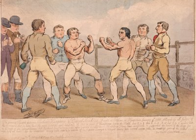Richard Humphreys ve Daniel Mendoza Arasındaki Ünlü Savaş, 9 Ocak 1788, pub. 1788 (el renkli gravür) by James Gillray