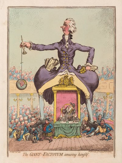 Dev Factotum kendini eğlendiriyor, pub. 1797 (el renkli gravür) by James Gillray