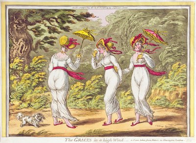The Graces in a High Wind, Kensington Gardens, pub'da Doğadan alınan bir sahne. Hannah Humphrey tarafından, 1810 by James Gillray