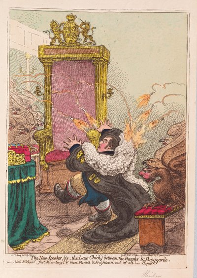 Hawks ve Buzzards arasındaki Yeni Konuşmacı (yani Kanun-Chick), pub. 1800 (el renkli gravür) by James Gillray