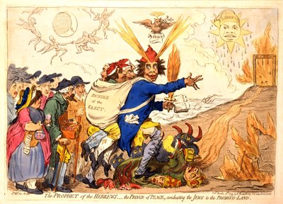 İbranilerin Peygamberi - Yahudileri Vaat Edilen Topraklara götüren Barış Prensi, pub. Hannah Humphrey, 1795 (el renkli gravür) by James Gillray