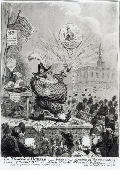 Theatrical Bubble... Hannah Humphrey tarafından yayınlandı (fl.1778-1822) 1805 (gravür ve aquatint) by James Gillray