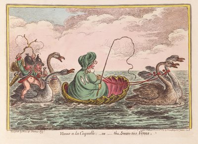 Venüs a la Coquelle; veya Kuğu-deniz Venüs, pub. 1809 (el renkli gravür) by James Gillray