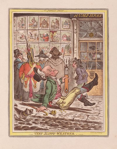 Çok Kaygan-Hava, pub. 1808 (el renkli gravür) by James Gillray