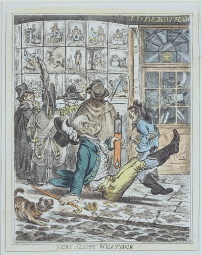 Çok Kaygan Hava, J. Sidebotham tarafından oyulmuş (renkli taş) by James Gillray