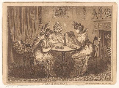Kadın, Tales of Wonder için korku romanı okuyor! (nesne üzerindeki başlık) by James Gillray
