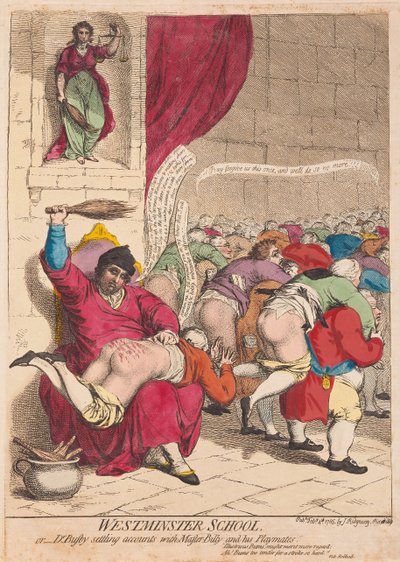Westminster Okulu veya Dr Busby, Usta Billy ve Oyun Arkadaşları ile hesaplaşıyor, pub. 1785 (el renkli gravür) by James Gillray