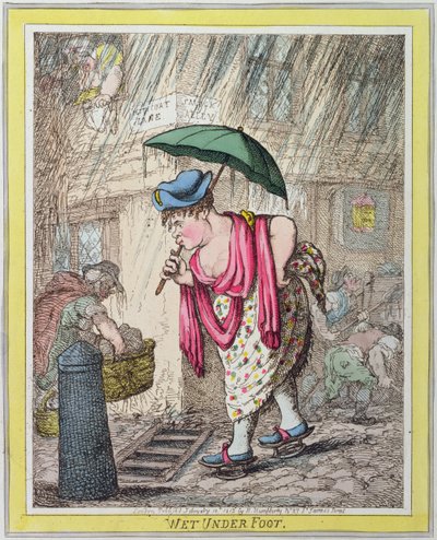 1812'de Hannah Humphrey tarafından yayınlanan Ayak Altı Islak, (el boyaması gravür) by James Gillray