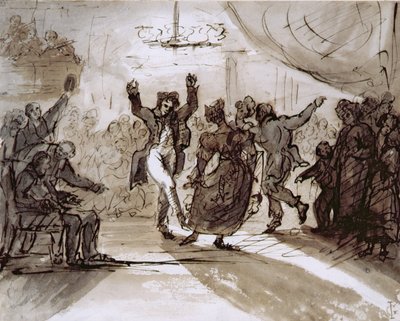 The Hunt Ball, c.1820 (kalem ve sepya mürekkebi ve kağıt üzerinde yıkama) by James Grant