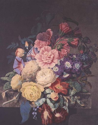 Hollyhocks ve güller by James Hewlett
