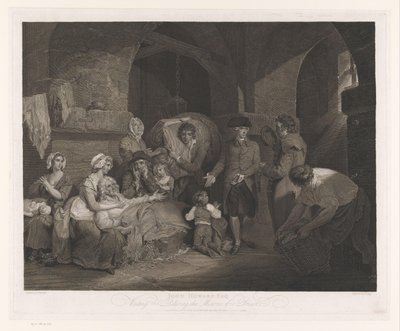 John Howard hapishanedeki bir aileyi ziyaret ediyor John Howard Esq Bir Hapishanenin Acılarını Ziyaret Etmek ve Rahatlatmak (nesne üzerindeki başlık) by James Hogg