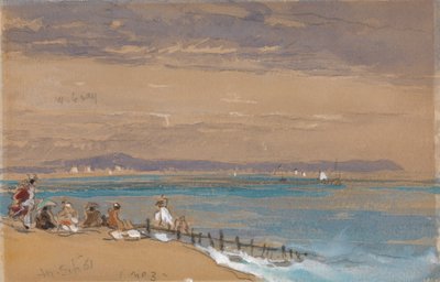 Dalgakıran Kenarında Figürlü Plaj Manzarası by James Holland