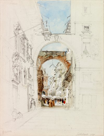 Piazza dei Signori, Verona (kağıt üzerine kurşun kalem ve suluboya (dokuma)) by James Holland