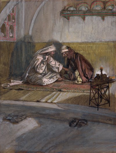 Christ Talks with Nicodemus, The Life of Christ için resim, c.1886-94 (karton üzerine wc ve guaj boya) by James Jacques Joseph Tissot