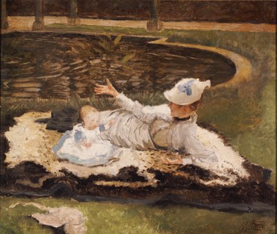 Havuz kenarında bir çocukla Bayan Newton by James Jacques Joseph Tissot