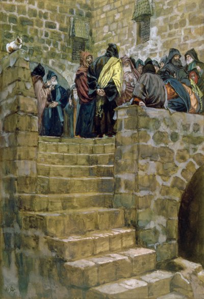 The Evil Counsel of Caiaphas, The Life of Christ için örnekleme, c.1886-96 (karton üzerine guaj boya) by James Jacques Joseph Tissot