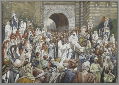 Nain'de Dul Kadının Oğlunun Dirilişi, 'Rabbimiz İsa Mesih'in Hayatı'ndan bir örnek (kağıt üzerine grafit üzerine suluboya) by James Jacques Joseph Tissot