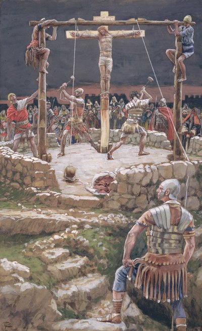 The Wedging of the Cross, The Life of Christ için örnekleme, c.1886-94 (karton üzerine wc ve guaj boya) by James Jacques Joseph Tissot