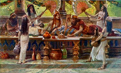 Ester kralla ziyafet çekiyor, yazan Tissot - İncil by James Jacques Joseph after Tissot