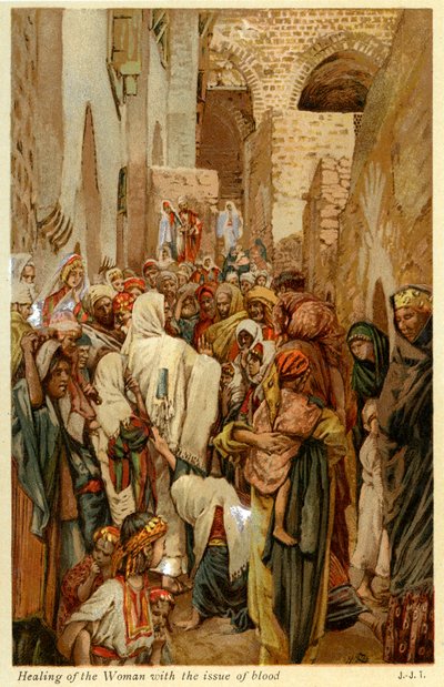 Kan sorunu olan kadının iyileşmesi - İncil by James Jacques Joseph after Tissot